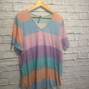 Honeyme 3xl Pastel Striped V-Neck Tee